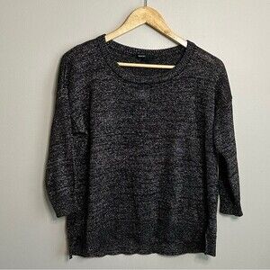 Mango Black Metallic Crewneck Pullover Sweater Size Small